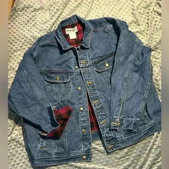 Men’s Vintage Wrangler Denim‎ Red flannel lined Jacket 2XL